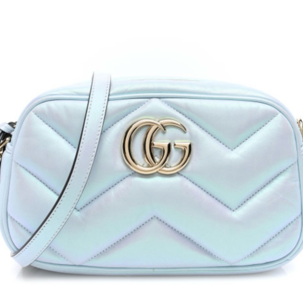 Gucci Iridescent Nappa Chevron Matelasse Small GG Marmont Chain Shoulder Bag